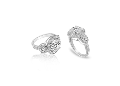 Three Stone Halo Engagement Ring